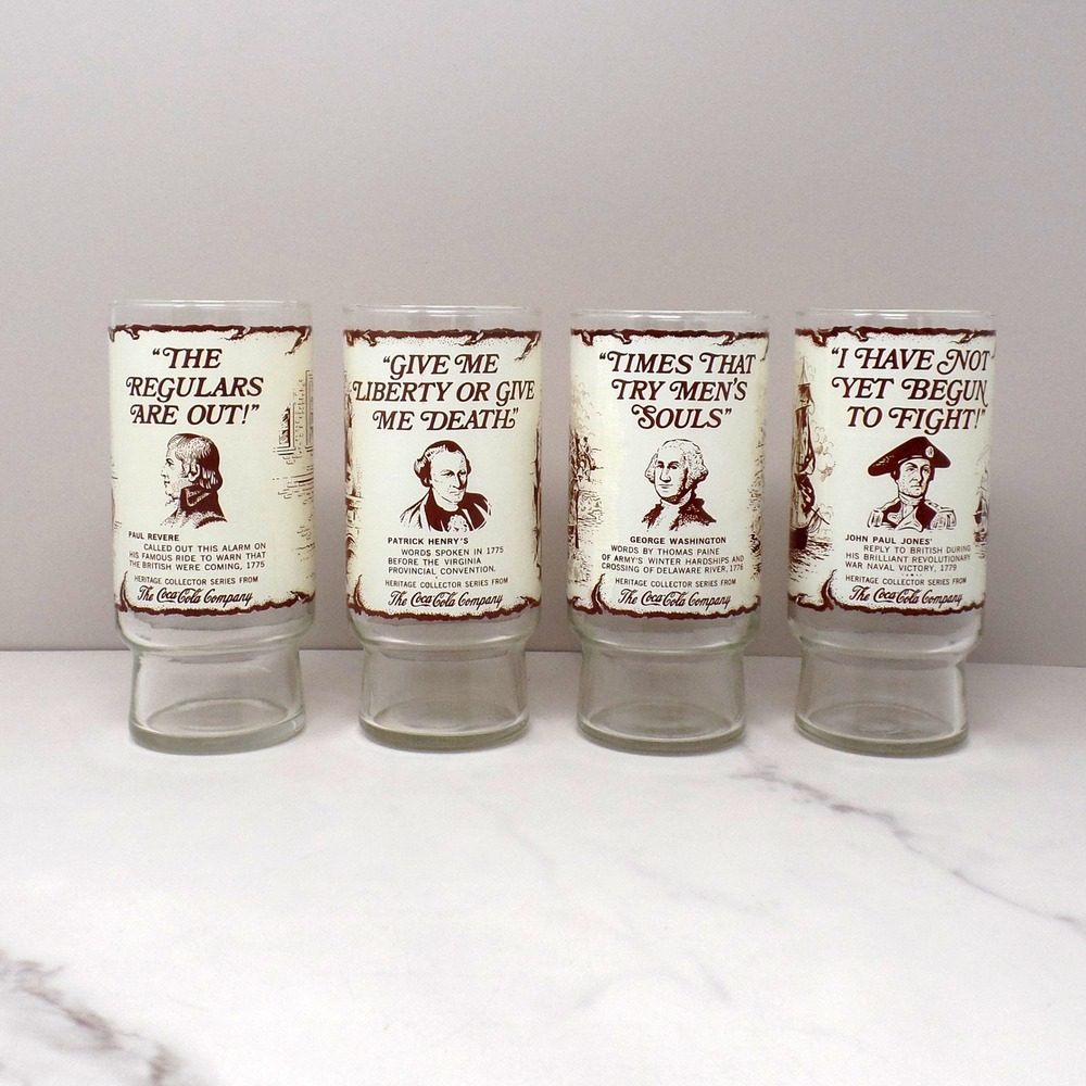 Vintage Coca-Cola Heritage Series Glasses, Set of 4, American Revolutionaries